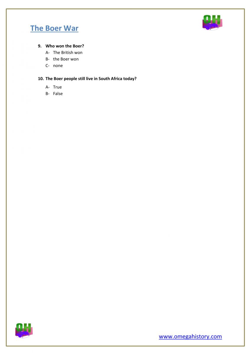 The Boer war 1899 to 1902 summary questions pdf