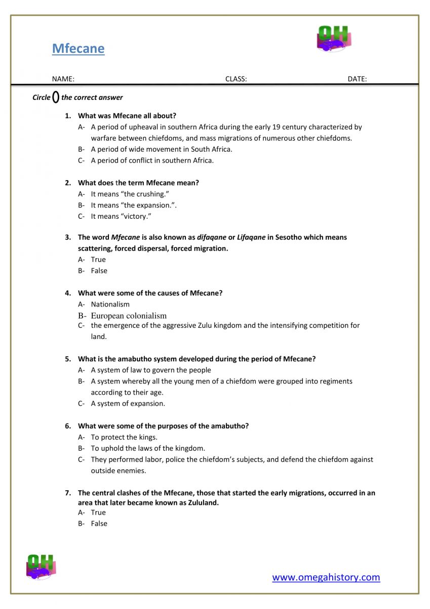 Mfecane war south African history question pdf