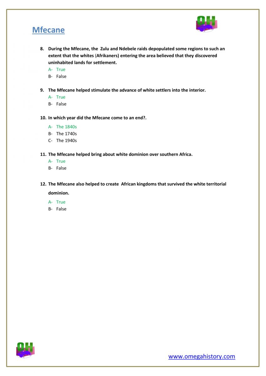 Mfecane war south African history answers pdf
