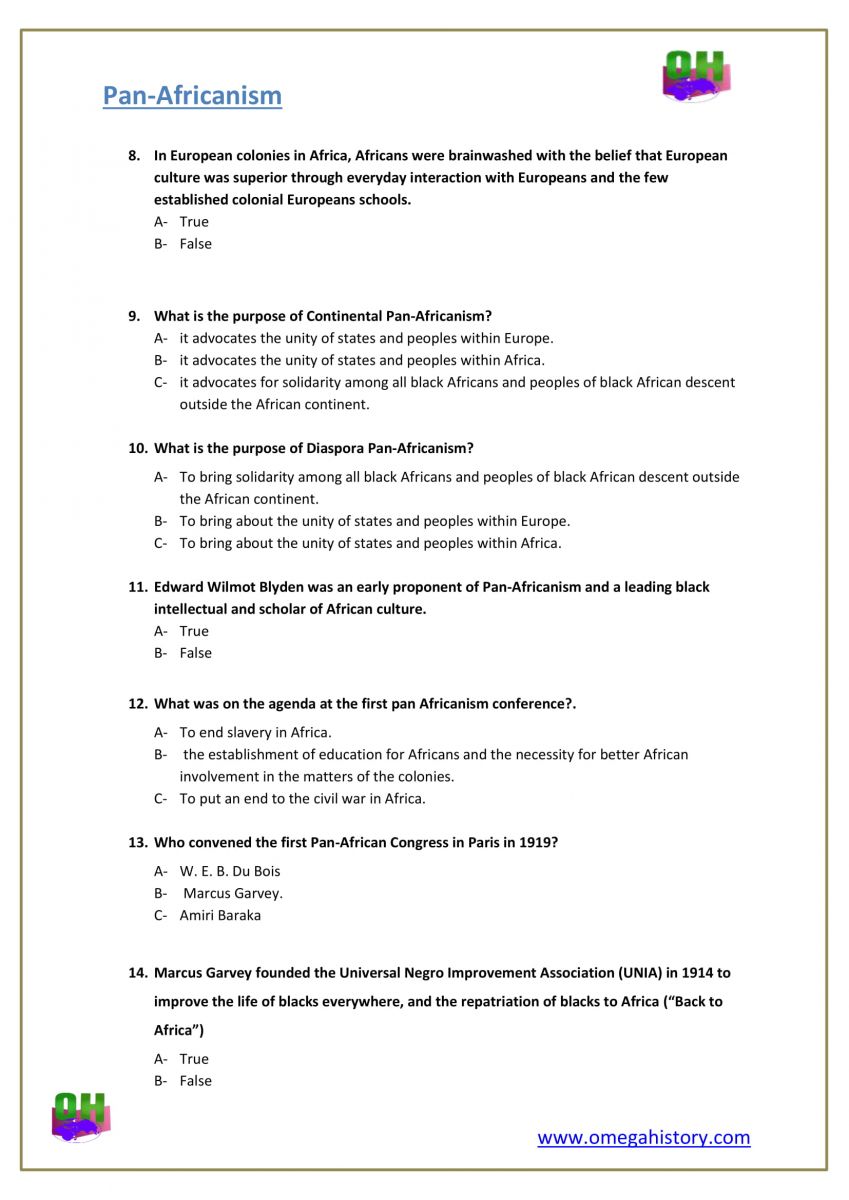 Pan Africanism history questions and answers pdf