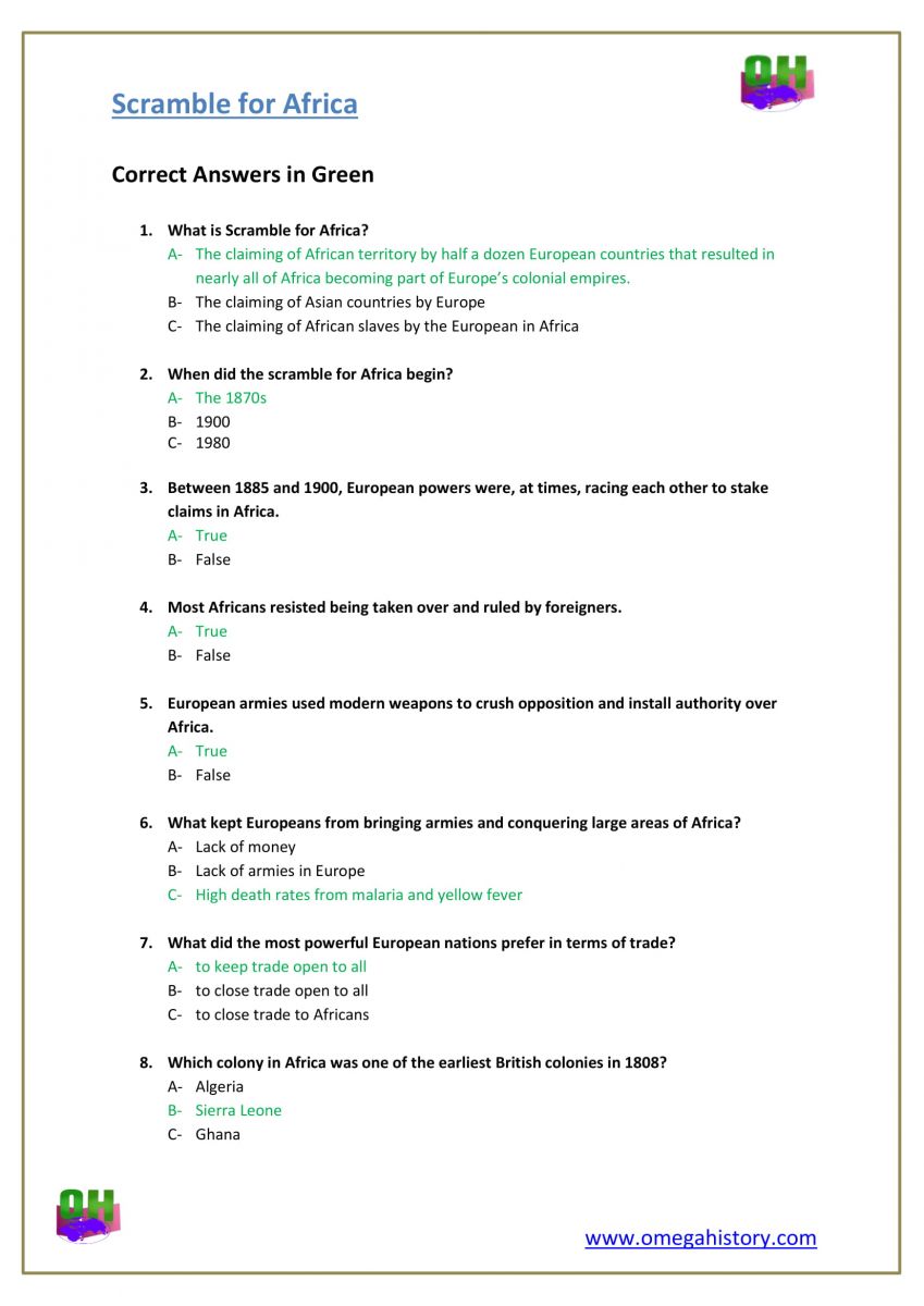 what is scramble for Africa-history answer worksheet pdf