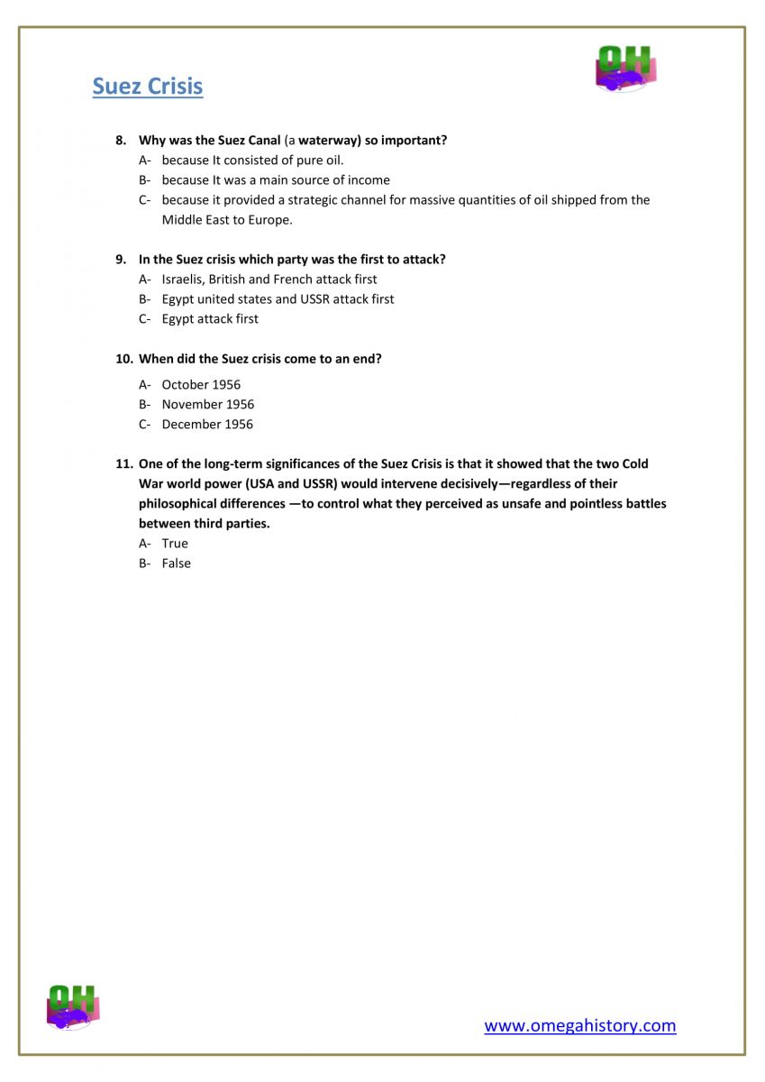 Suez canal crisis of 1956 history answers and questions worksheet pdf